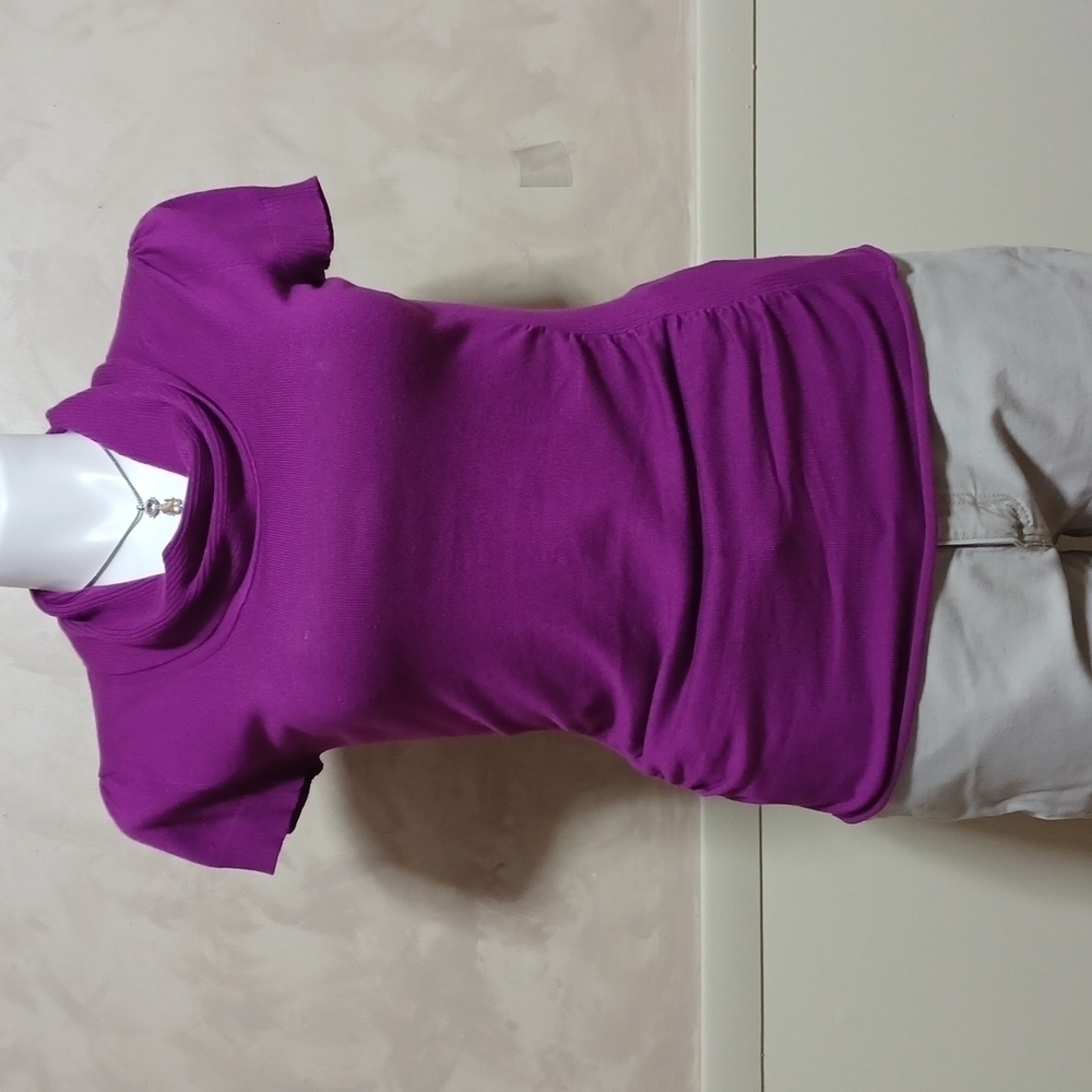 TAKEOUT Short Sleeve Cowl Neck Blouse size XL fitted midriff